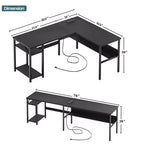 Besiost Bureau d'angle en L de 119,4 cm avec rangements, prises de courant, ports USB, bureau réversible pour ordinateur