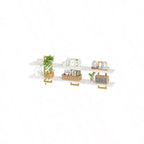 Étagères flottantes de 38 cm, lot de 3, blanc et or, rangement mural suspendu à 2 niveaux pour salle de bain, salon, chambre, cuisine