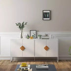 MAYEERTY Solid Wood Sideboard, 4 Doors Double Storage with Special Square Handle