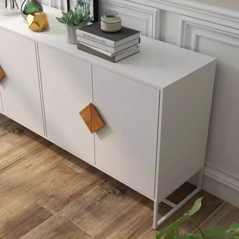 Buffet en bois massif MAYEERTY, 4 portes, double rangement avec poignée carrée spéciale