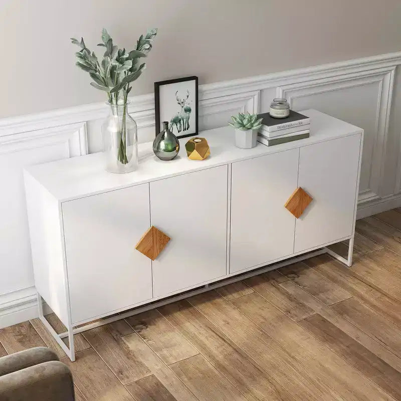 Buffet en bois massif MAYEERTY, 4 portes, double rangement avec poignée carrée spéciale