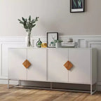 Buffet en bois massif MAYEERTY, 4 portes, double rangement avec poignée carrée spéciale