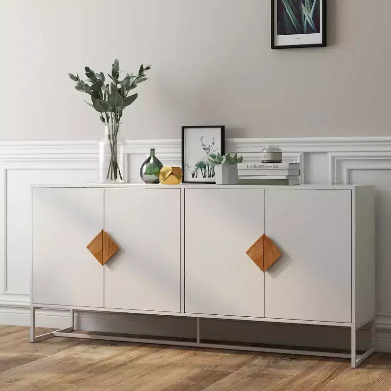 Buffet en bois massif MAYEERTY, 4 portes, double rangement avec poignée carrée spéciale