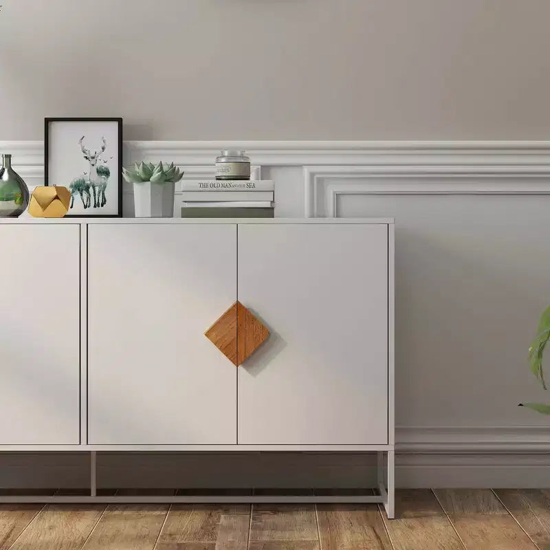 Buffet en bois massif MAYEERTY, 4 portes, double rangement avec poignée carrée spéciale