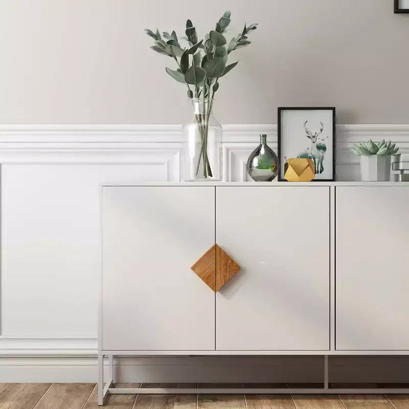 Buffet en bois massif MAYEERTY, 4 portes, double rangement avec poignée carrée spéciale