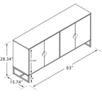 Buffet en bois massif MAYEERTY, 4 portes, double rangement avec poignée carrée spéciale
