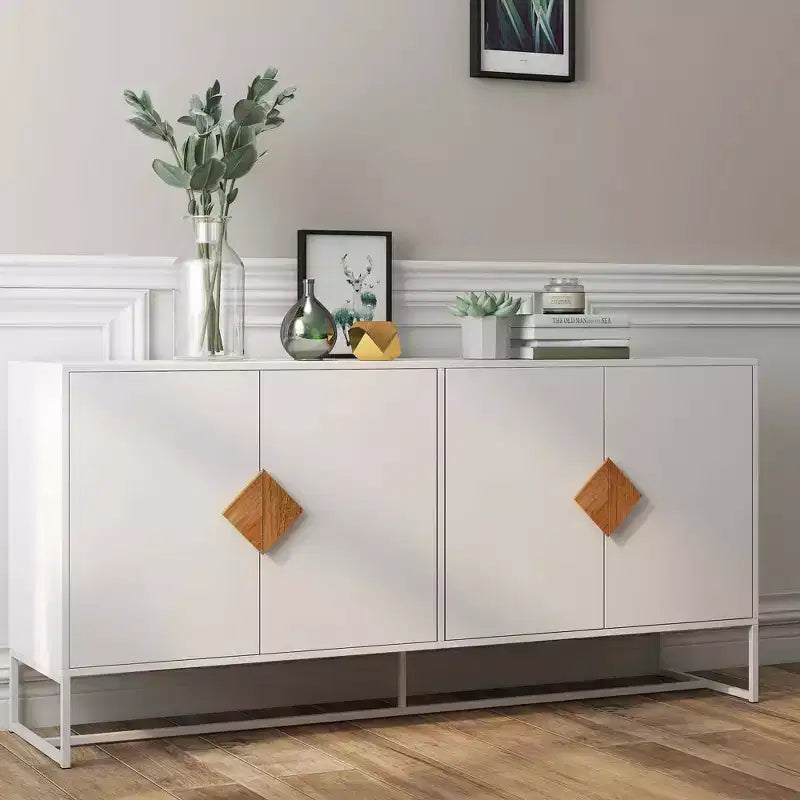 Buffet en bois massif MAYEERTY, 4 portes, double rangement avec poignée carrée spéciale