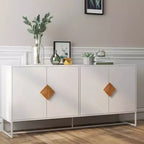 Buffet en bois massif MAYEERTY, 4 portes, double rangement avec poignée carrée spéciale