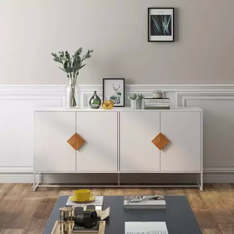 Buffet en bois massif MAYEERTY, 4 portes, double rangement avec poignée carrée spéciale