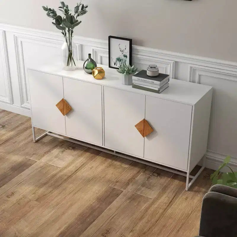 Buffet en bois massif MAYEERTY, 4 portes, double rangement avec poignée carrée spéciale