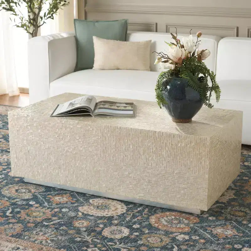 Table basse rectangulaire Scarlett – Finition naturelle et argentée