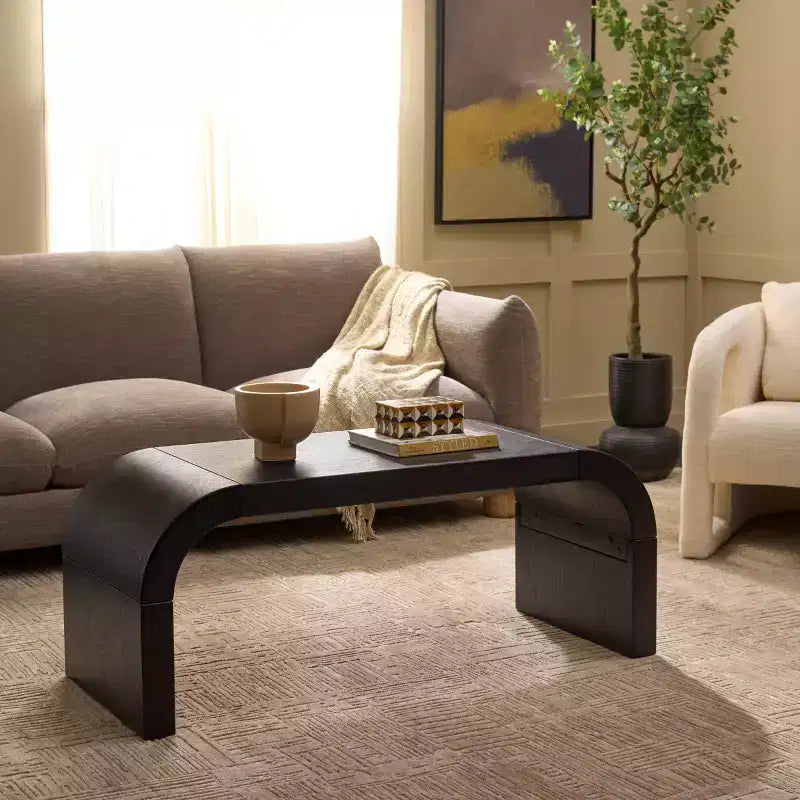 Table basse incurvée Liasonya – Bois et MDF, design moderne