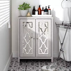 Galano Freestanding Bathroom Cabinet with Mirrored Doors in Dusty Gray Oak 25 W  11.7 D  32 H