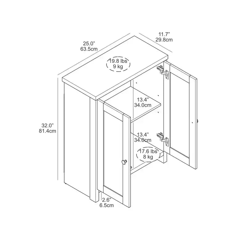 Meuble de salle de bain autoportant Galano avec portes miroir en chêne gris poussière 25 L 11,7 P 32 H