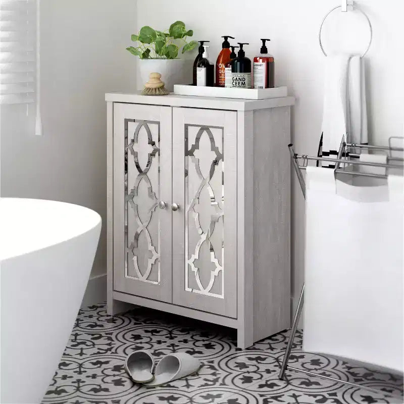 Meuble de salle de bain autoportant Galano avec portes miroir en chêne gris poussière 25 L 11,7 P 32 H