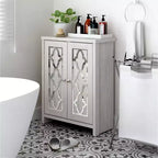 Meuble de salle de bain autoportant Galano avec portes miroir en chêne gris poussière 25 L 11,7 P 32 H