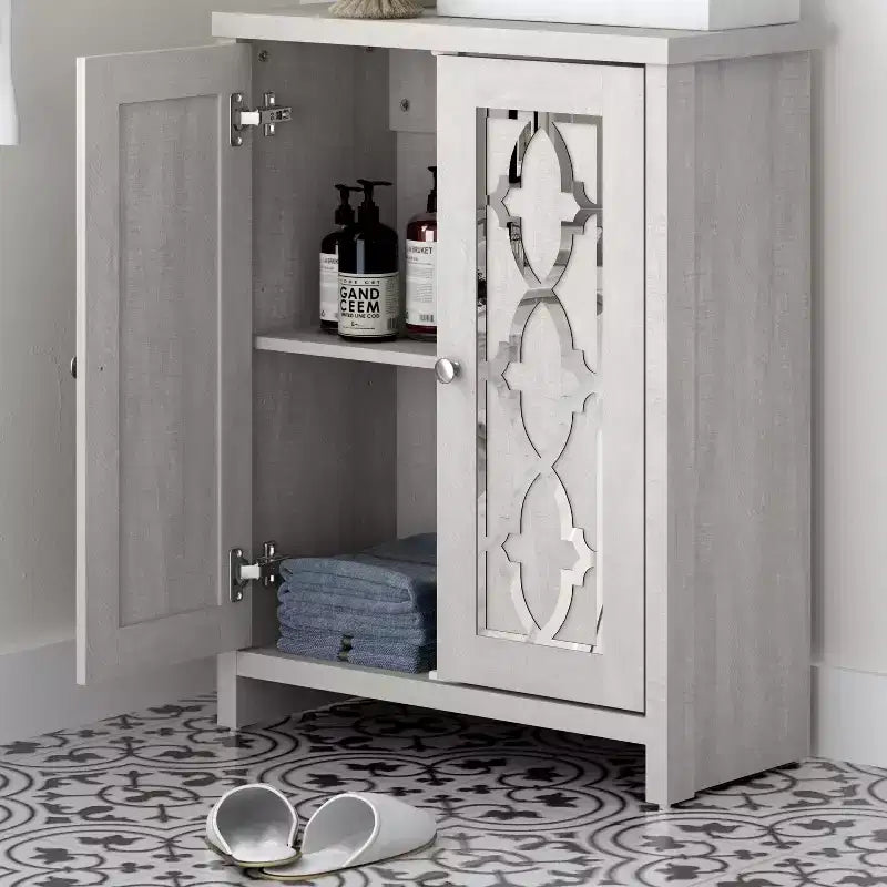 Meuble de salle de bain autoportant Galano avec portes miroir en chêne gris poussière 25 L 11,7 P 32 H