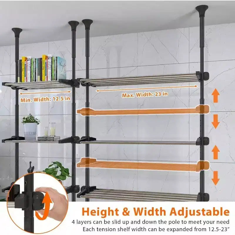 Étagère de rangement sur toilettes à 4 niveaux, étagères en métal robustes au-dessus et derrière les toilettes, gain de place pour la lessive dans les petites pièces, sans perçage