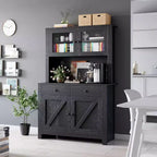Armoire de cuisine multifonctionnelle, Meuble de rangement pour garde-manger avec support micro-ondes et bar à café, Buffet de rangement autoportant avec 4 portes et étagères réglables