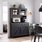Armoire de cuisine multifonctionnelle, Meuble de rangement pour garde-manger avec support micro-ondes et bar à café, Buffet de rangement autoportant avec 4 portes et étagères réglables