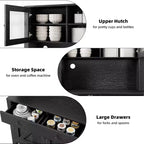 Armoire de cuisine multifonctionnelle, Meuble de rangement pour garde-manger avec support micro-ondes et bar à café, Buffet de rangement autoportant avec 4 portes et étagères réglables
