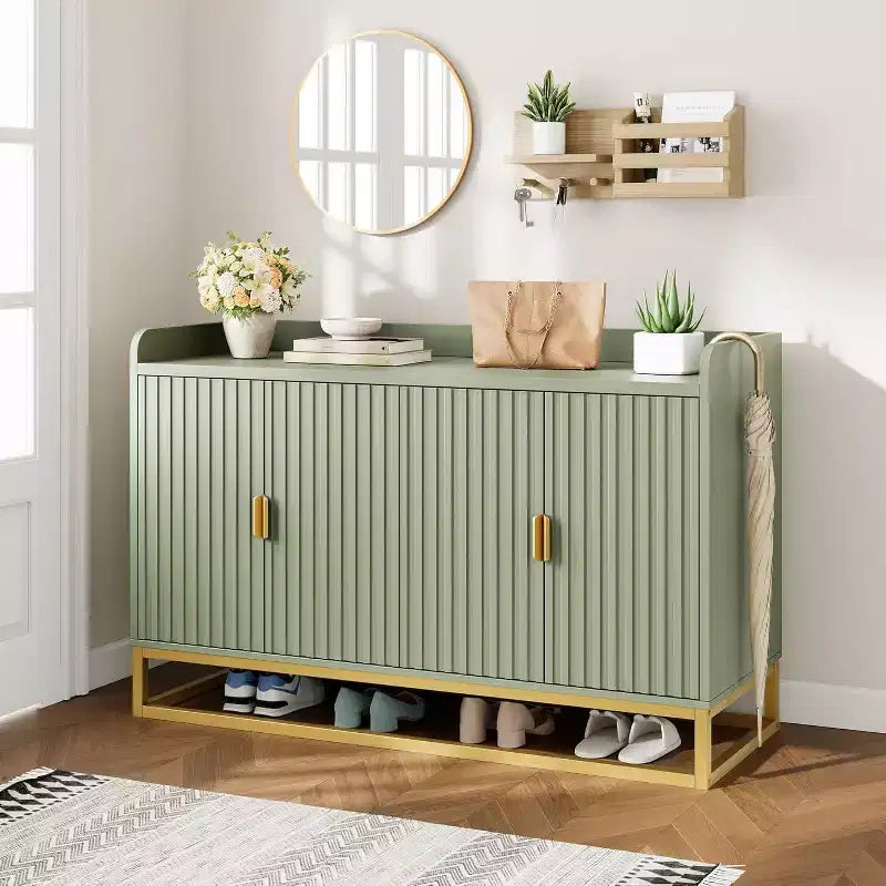 Buffet de rangement cannelé de 120 cm, Meuble de cuisine avec étagères réglables, Meuble TV pour salon, cuisine, entrée