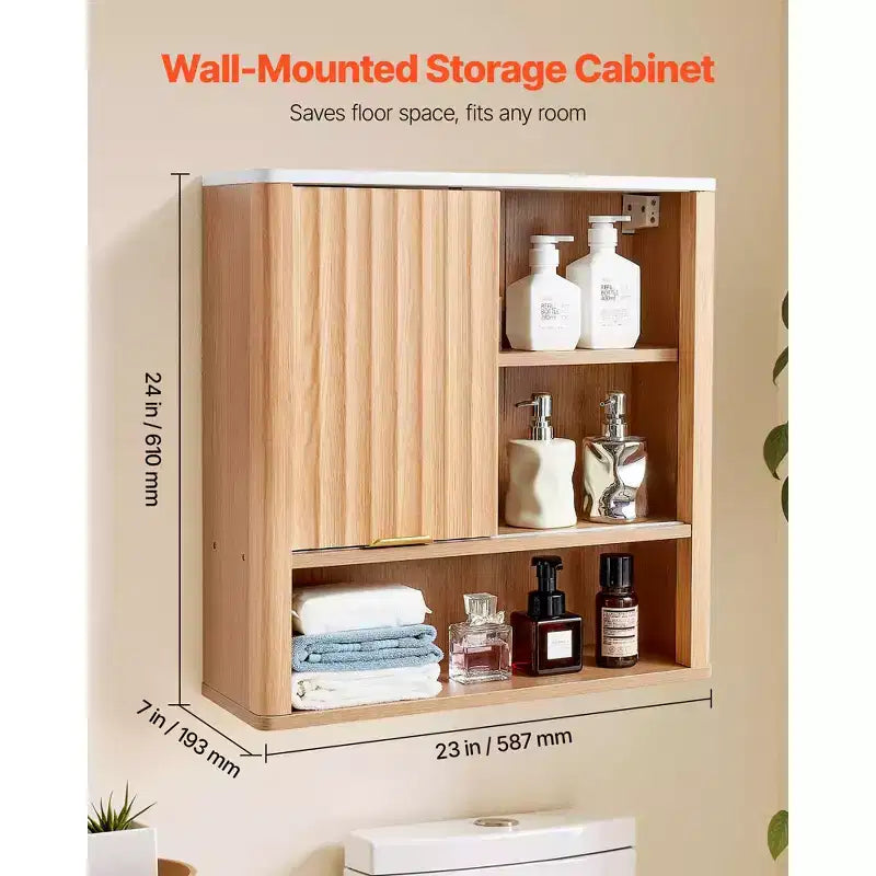 Meuble Haut de Salle de Bain VEVOR, avec Porte et Étagère Réglable, Armoire de Rangement Au-dessus des Toilettes, Meuble Mural Suspendu avec Étagères, Marron