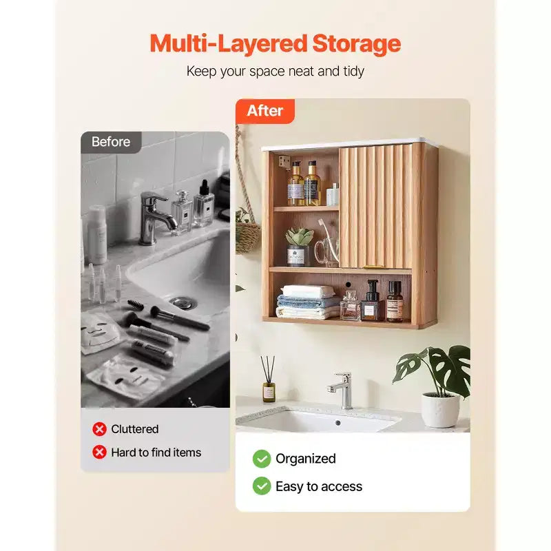 Meuble Haut de Salle de Bain VEVOR, avec Porte et Étagère Réglable, Armoire de Rangement Au-dessus des Toilettes, Meuble Mural Suspendu avec Étagères, Marron