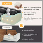 Canapé sans os en tissu peluche kaki clair de 203 cm avec coussins de jet et pouf en éponge haute densité 32D pour salons