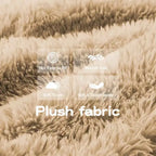 Canapé sans os en tissu peluche kaki clair de 203 cm avec coussins de jet et pouf en éponge haute densité 32D pour salons