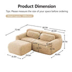 Canapé sans os en tissu peluche kaki clair de 203 cm avec coussins de jet et pouf en éponge haute densité 32D pour salons