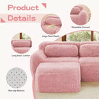 Canapé sans os en tissu peluche kaki clair de 203 cm avec coussins de jet et pouf en éponge haute densité 32D pour salons