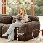 Canapé sans os en tissu peluche kaki clair de 203 cm avec coussins de jet et pouf en éponge haute densité 32D pour salons