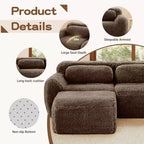 Canapé sans os en tissu peluche kaki clair de 203 cm avec coussins de jet et pouf en éponge haute densité 32D pour salons
