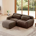 80.3 inch Light Khaki Plush Fabric Boneless Sofa With Throw Pillows and Ottoman 32D High Density Sponge for Living Rooms