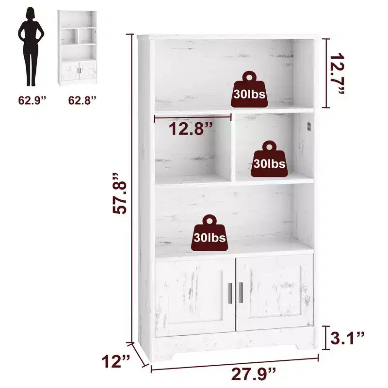 Étagère moderne avec portes, meuble de rangement blanc à 3 niveaux, étagères autoportantes, étagère de présentation en bois