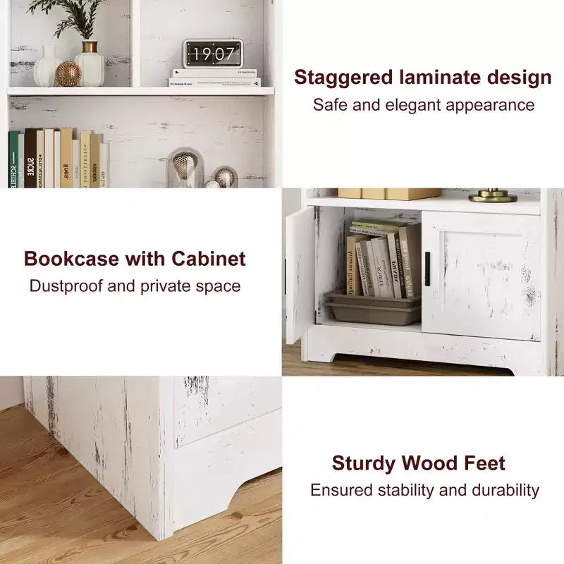 Étagère moderne avec portes, meuble de rangement blanc à 3 niveaux, étagères autoportantes, étagère de présentation en bois