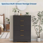 Commode Blanche pour Chambre, Grande Commode Moderne de 80 cm avec 5 Tiroirs à Coulissement Doux et Poignées en Métal Doré, pour Placard, Entrée, Couloir