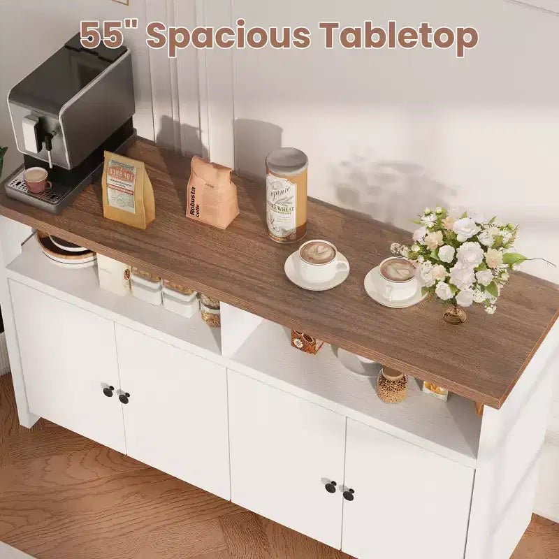 Buffet de ferme avec rangement, meuble de bar à café avec portes et étagères réglables, console en bois moderne pour la cuisine, le salon