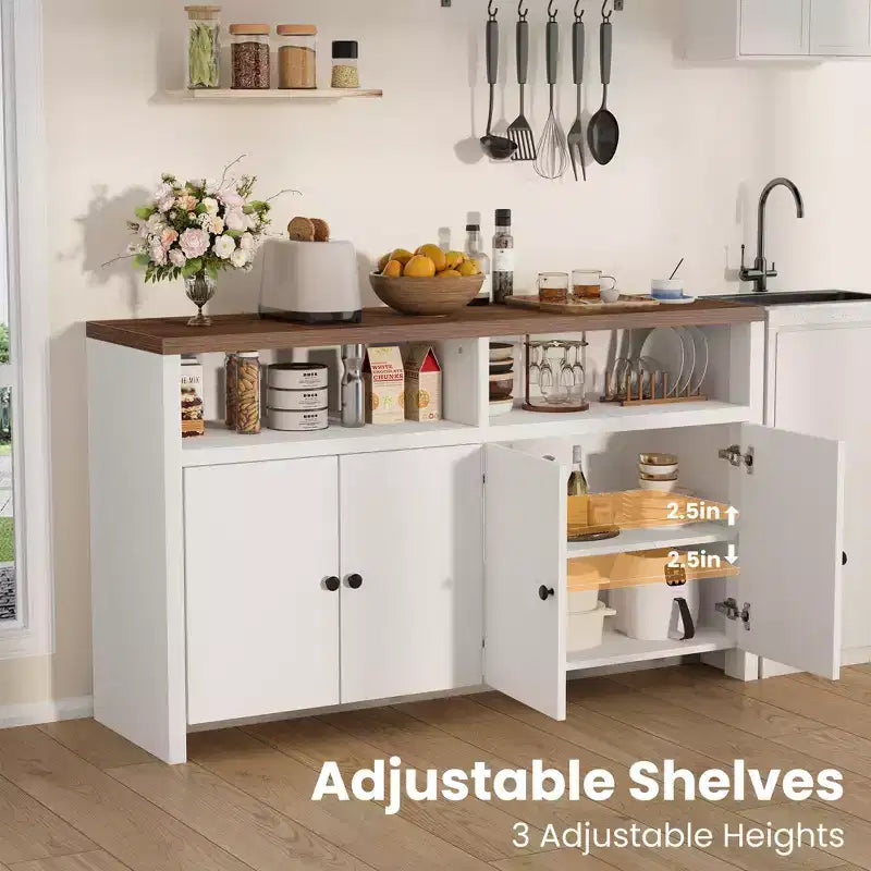 Buffet de ferme avec rangement, meuble de bar à café avec portes et étagères réglables, console en bois moderne pour la cuisine, le salon