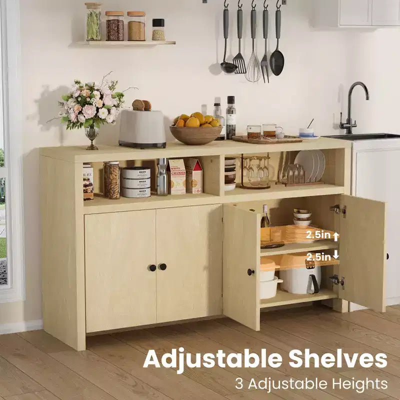 Buffet de ferme avec rangement, meuble de bar à café avec portes et étagères réglables, console en bois moderne pour la cuisine, le salon