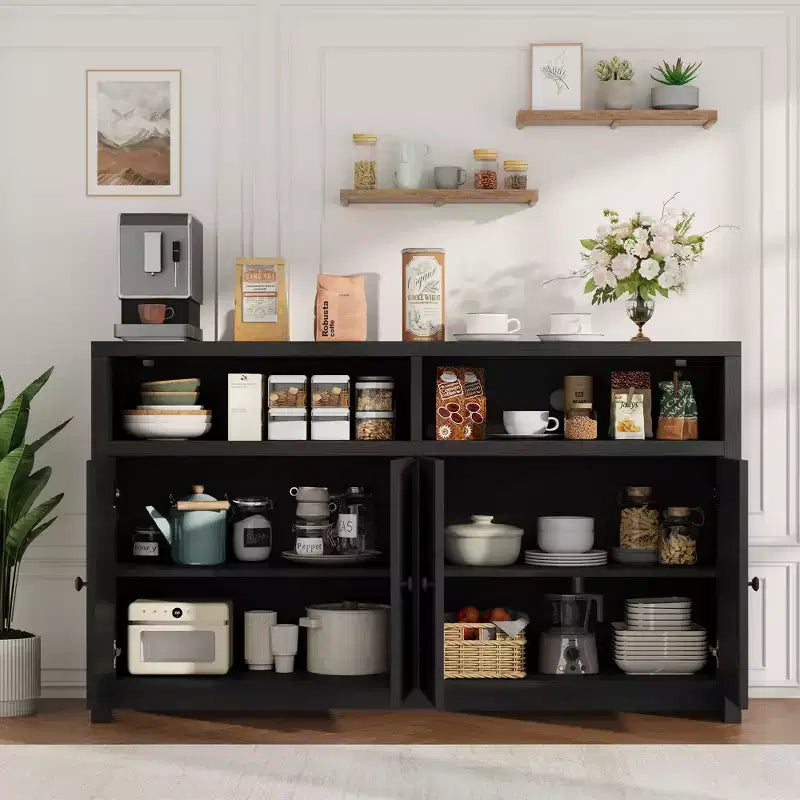 Buffet de ferme avec rangement, meuble de bar à café avec portes et étagères réglables, console en bois moderne pour la cuisine, le salon