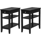 Costway 2PCS 3-Tier End Table Sofa Side Table Nightstand w/ Shelf & Drawer