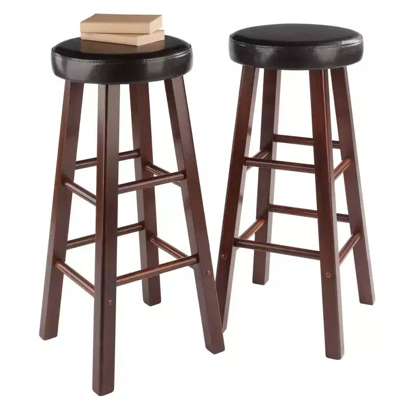 Tabourets de bar rembourrés 29" (lot de 2) – Bois massif finition noyer/espresso