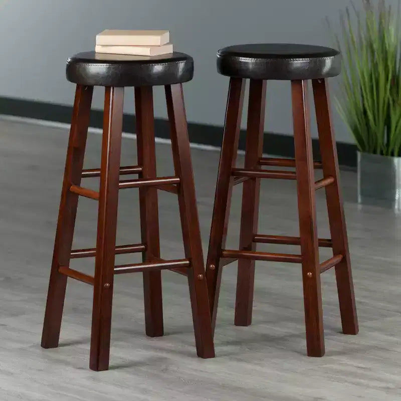 Tabourets de bar rembourrés 29" (lot de 2) – Bois massif finition noyer/espresso