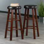 Tabourets de bar rembourrés 29" (lot de 2) – Bois massif finition noyer/espresso