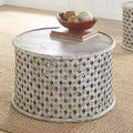 Table Basse Ronde Samir Alabaster - Steve Silver Co. : Blanc chiné, cadre en bois, plateau de type plateau, aucun assemblage requis