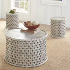 Table Basse Ronde Samir Alabaster - Steve Silver Co. : Blanc chiné, cadre en bois, plateau de type plateau, aucun assemblage requis