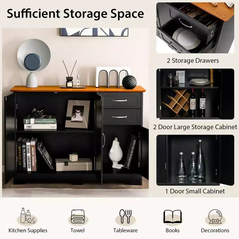 Costway Buffet, Armoire de Rangement de Cuisine avec 2 Tiroirs et 3 Portes
