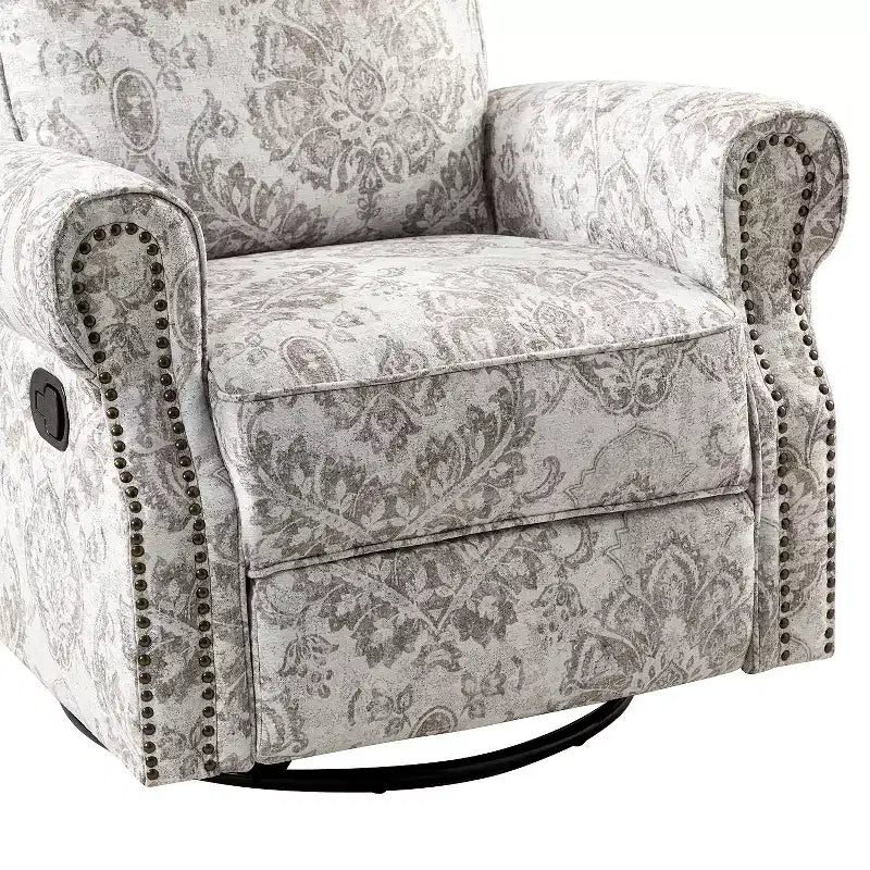 Lot de 2 fauteuils inclinables pivotants manuels traditionnels Pablo avec garnitures cloutées pour salon | KARAT HOME